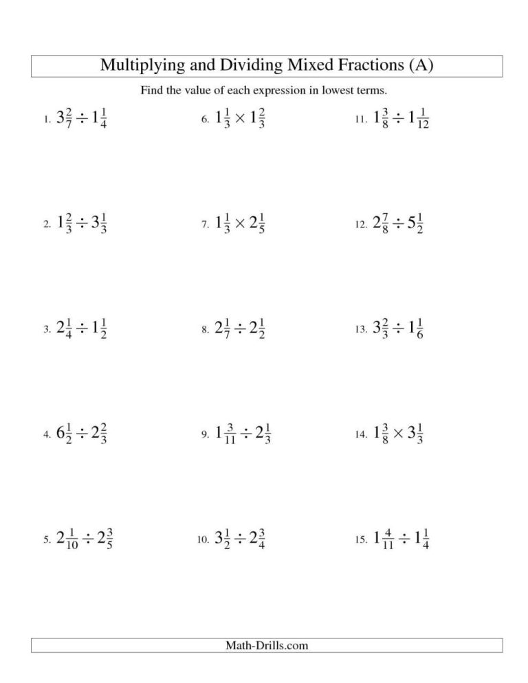 Multiplying Mixed Numbers By Whole Numbers Worksheet