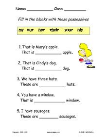 Possessive Adjectives Worksheet For Kids