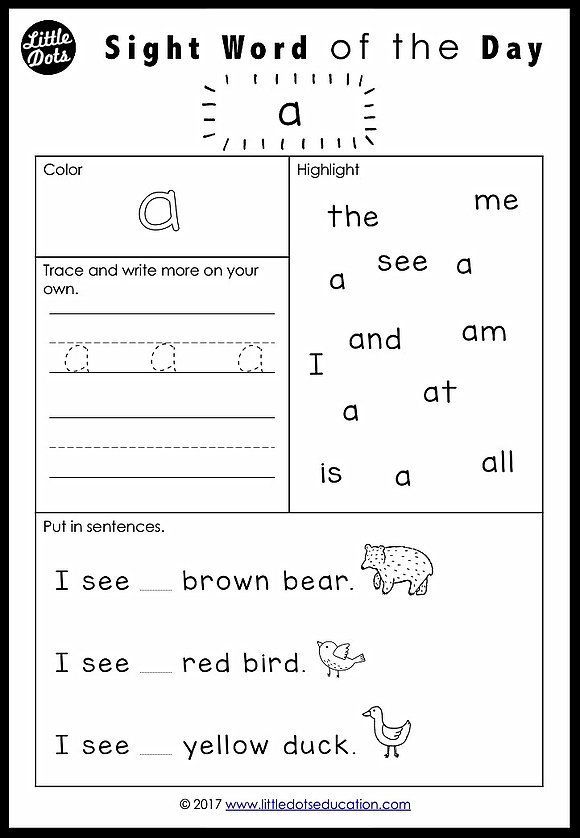 Kindergarten Sight Words Printables