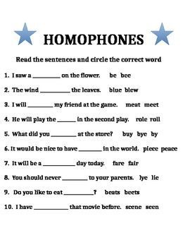 Homophones Worksheets For Grade 6