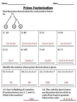 Prime Factorization Worksheet Grade 7