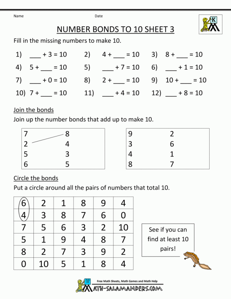 Number Bonds To 20 Worksheets Year 2