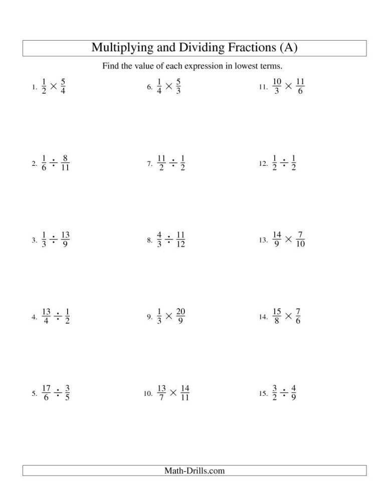 Dividing Fractions And Mixed Numbers Worksheet