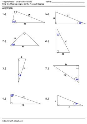 Right Triangle Trig Review Worksheet Answers