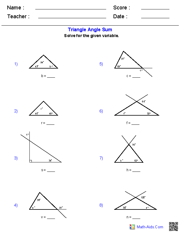 Finding Missing Angles In Triangles Worksheet Pdf Grade 5