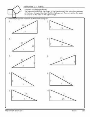 Grade 9 Pythagoras Worksheets