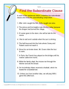 Subordinate Clause Worksheet