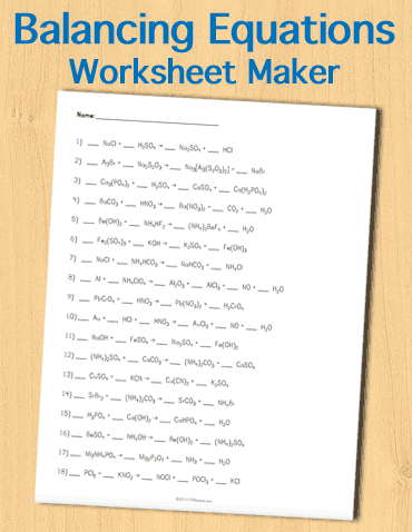 Balancing Chemical Equations Worksheet Class 11