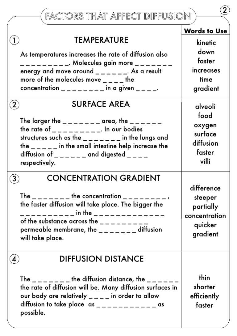 Diffusion And Osmosis Worksheet Biology