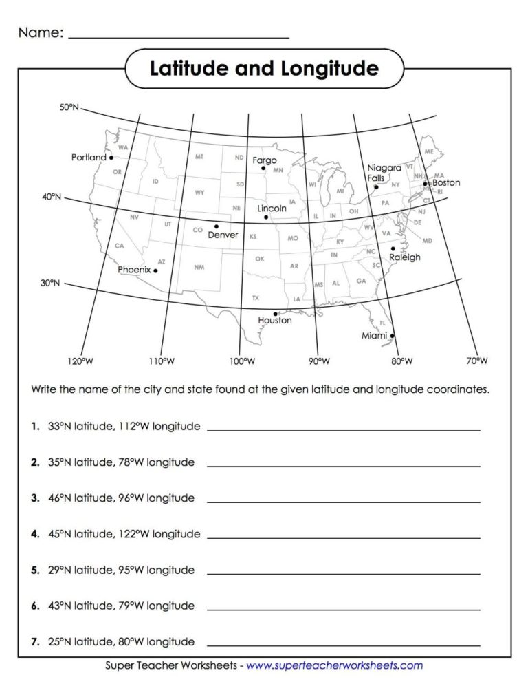 Latitude And Longitude Worksheets For 6th Grade