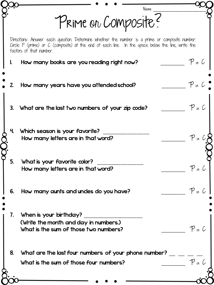 Prime And Composite Numbers Worksheet