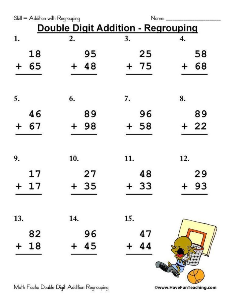 Two Digit Addition With Regrouping Worksheets Free