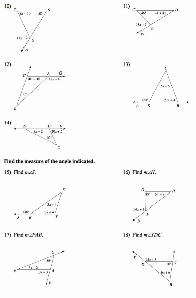 Worksheet Triangle Sum And Exterior Angle Theorem