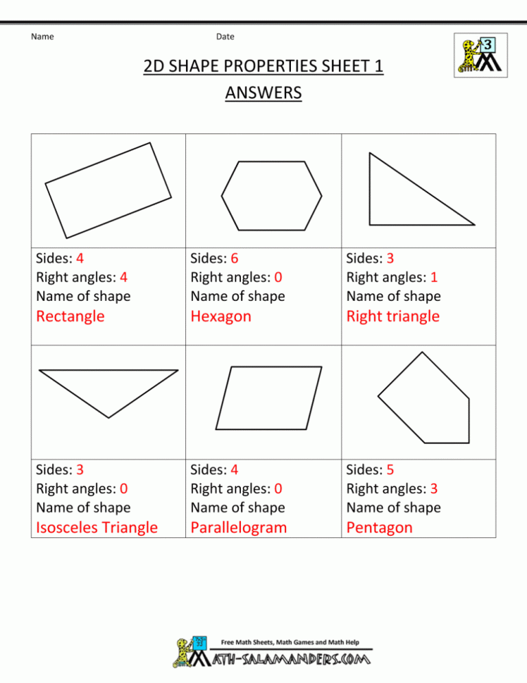 2d Shapes Worksheets For Grade 5