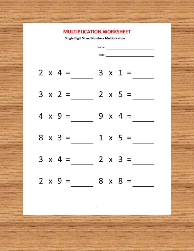 4 Times Table Worksheet Pdf