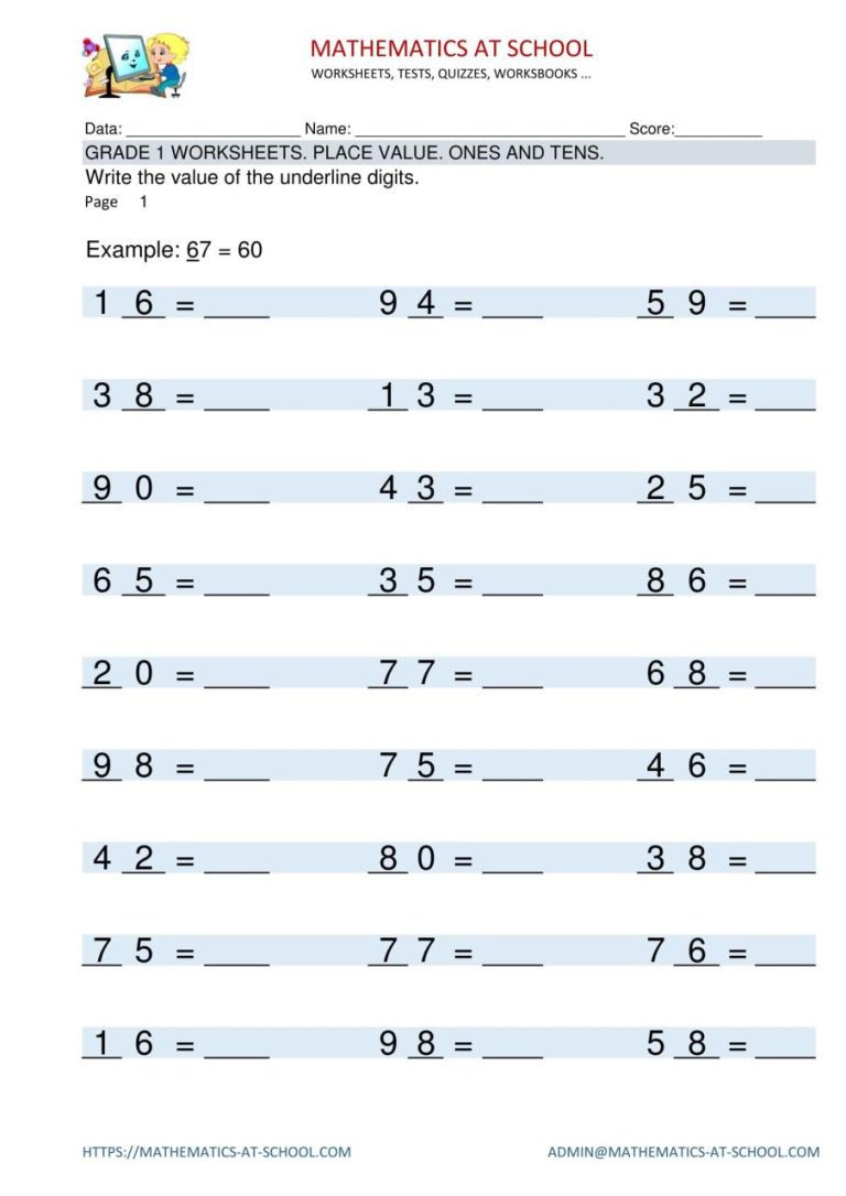 Grade 1 Math Worksheets Pdf