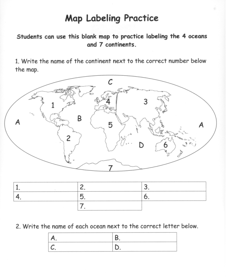 World Map Worksheets For 2nd Grade