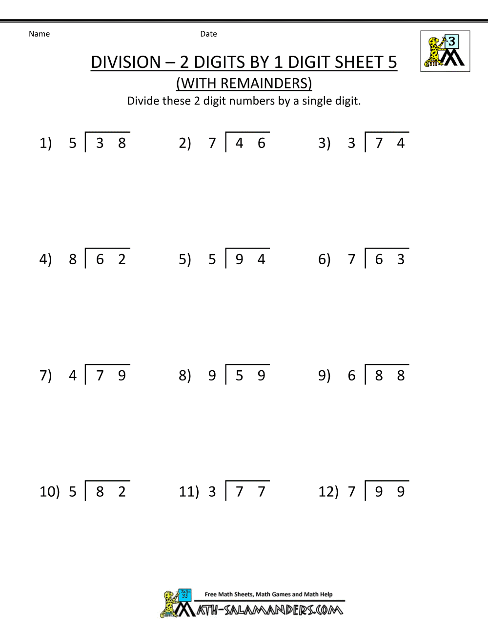 3rd Grade Division Problems With Remainders