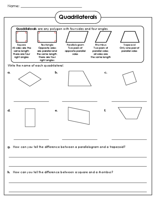 Quadrilaterals Worksheet