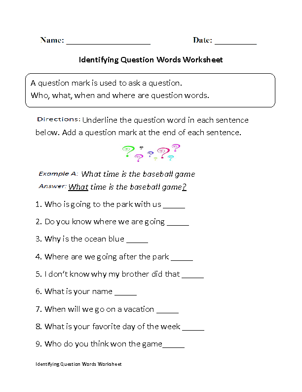 Question Words Worksheet Kindergarten