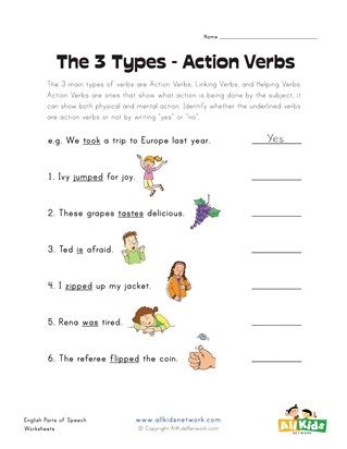 Action Verbs Worksheet