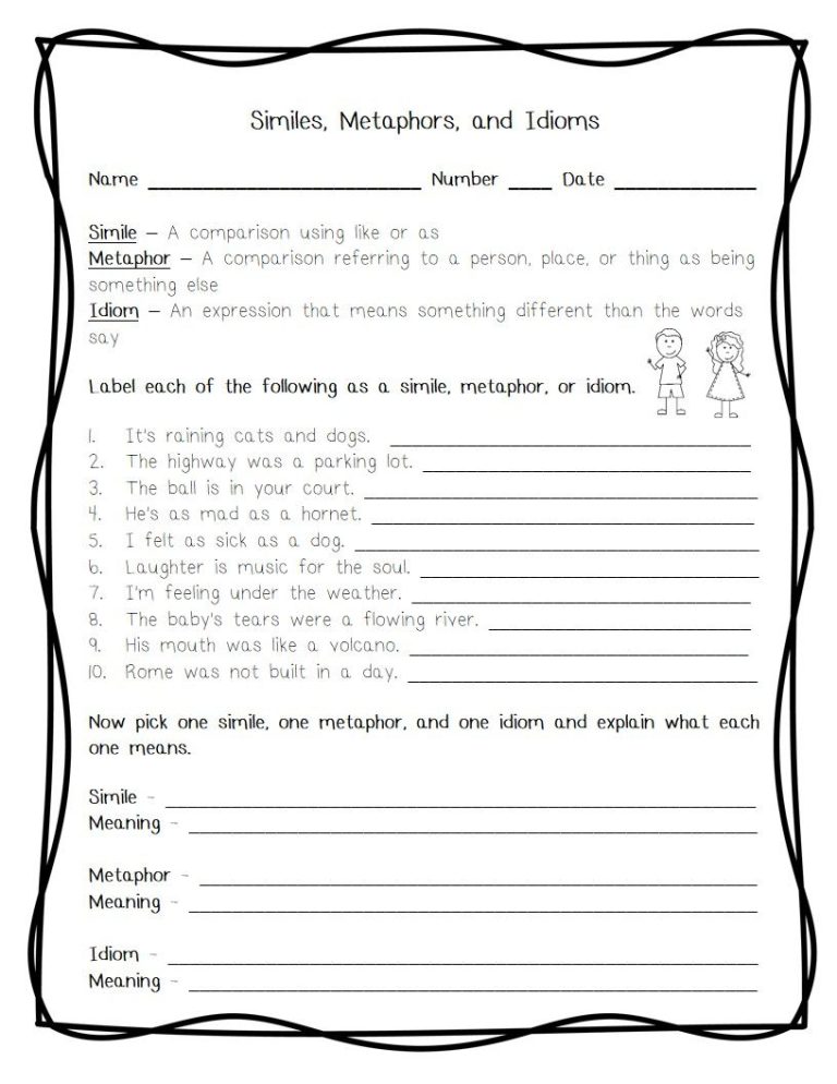 Idioms Worksheets 4th Grade