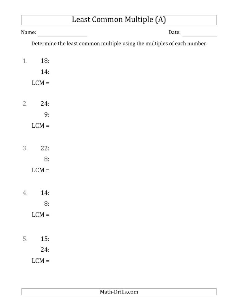 Least Common Multiple Worksheet Grade 4