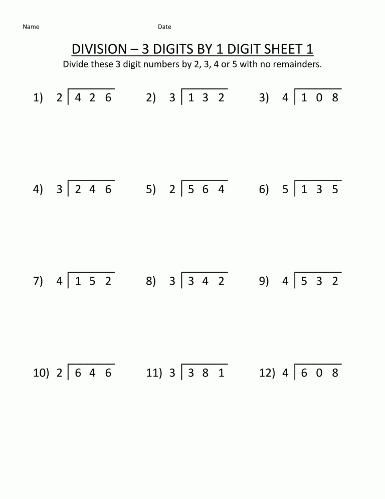 Math Division Worksheets Grade 6