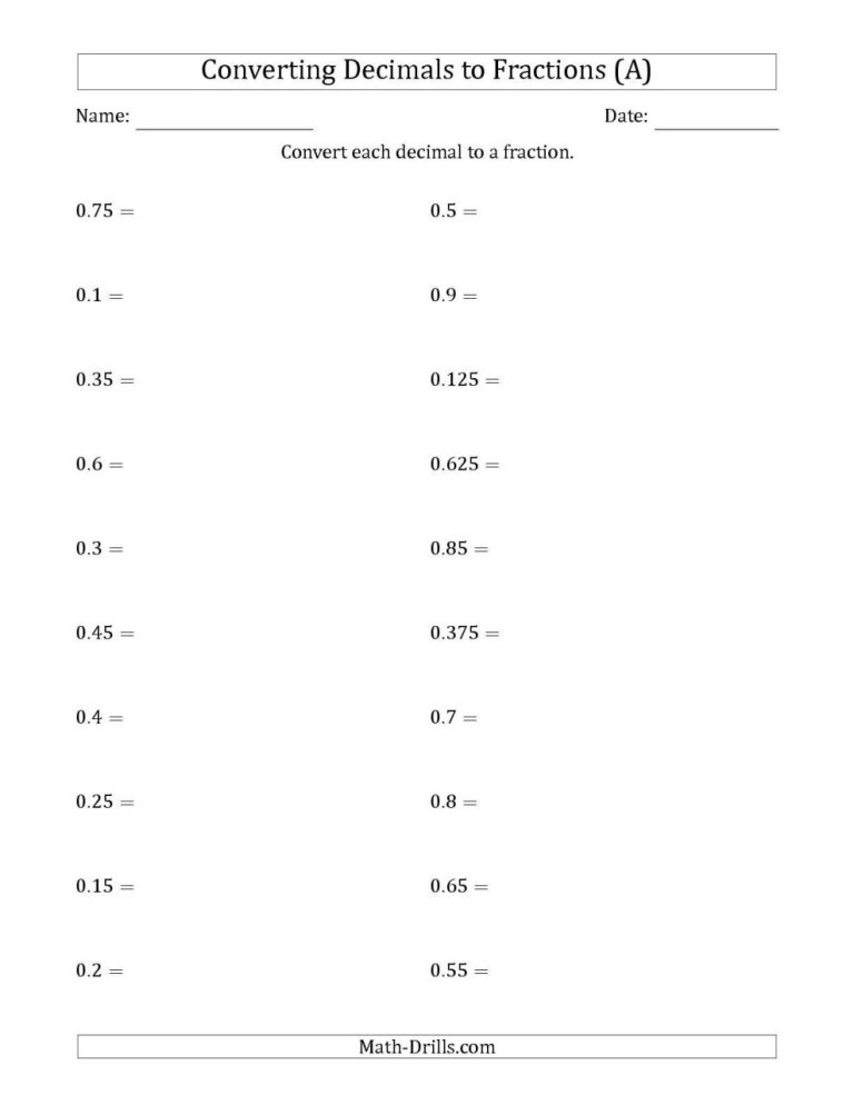 Converting Decimals To Fractions Worksheet Answer Key