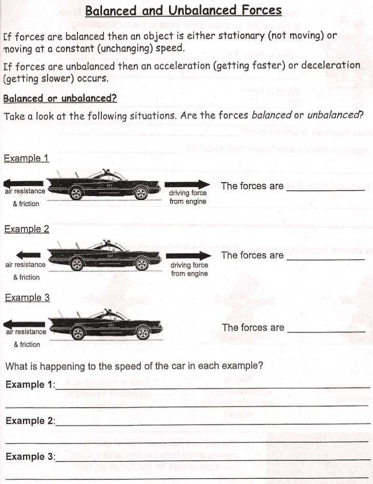 Balanced And Unbalanced Forces Worksheet 3rd Grade