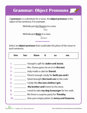 Object Pronouns Worksheet For Grade 2