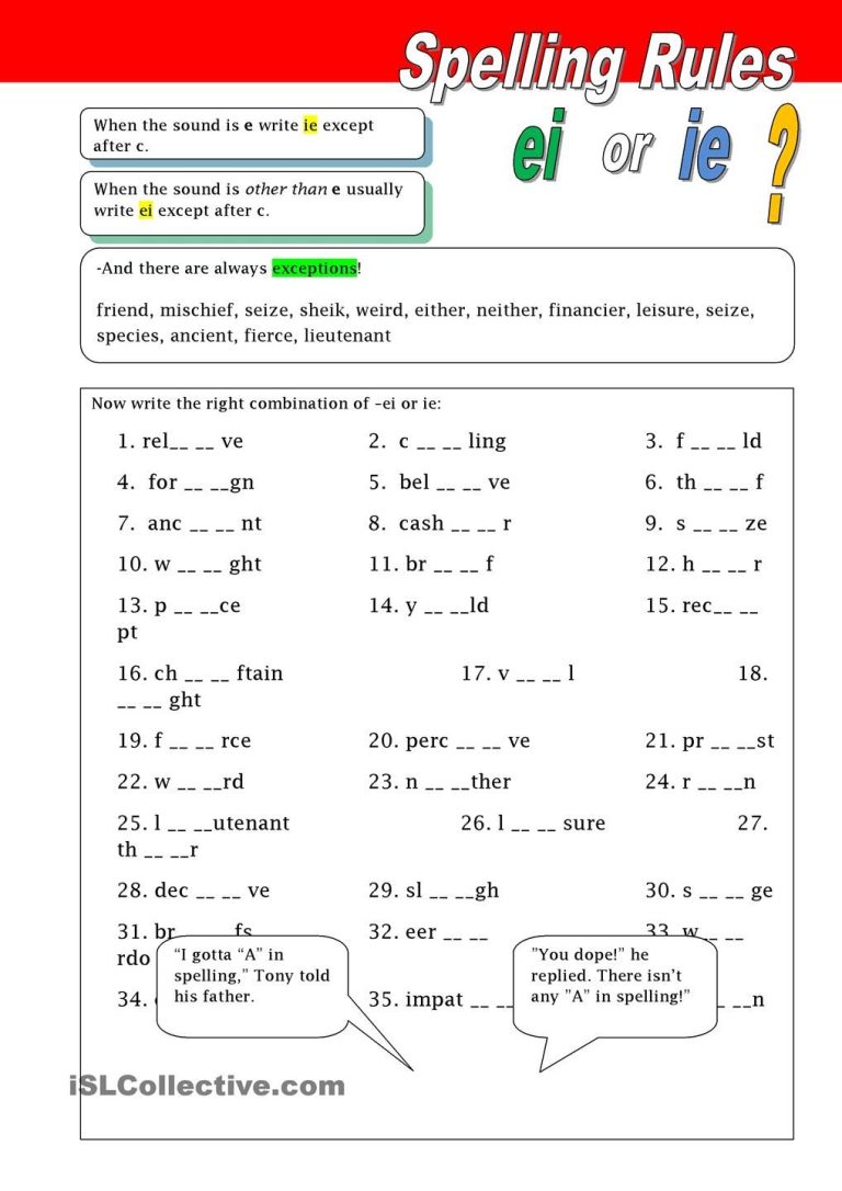 Spelling Rules Worksheets Pdf