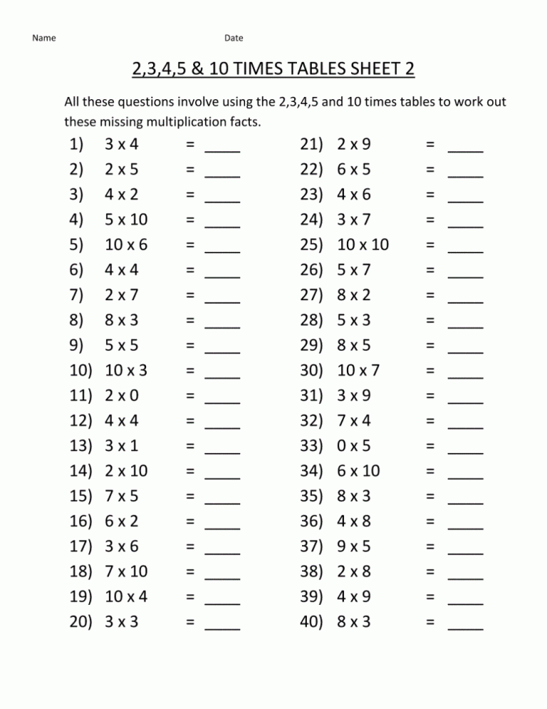 Year 4 Maths Worksheets