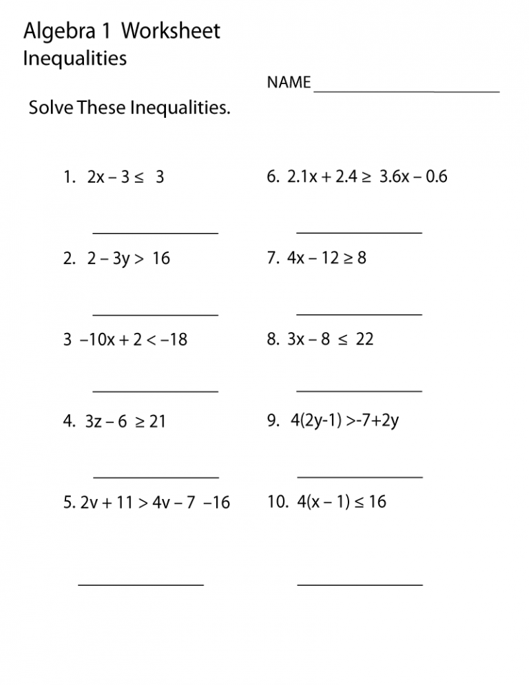 Free Algebra Worksheets