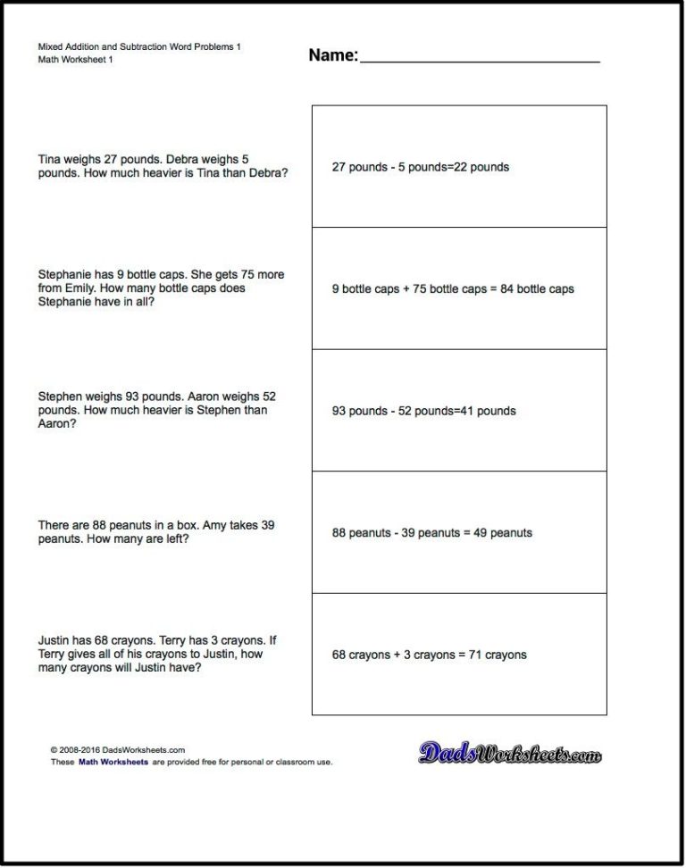 Subtraction Word Problems Grade 1