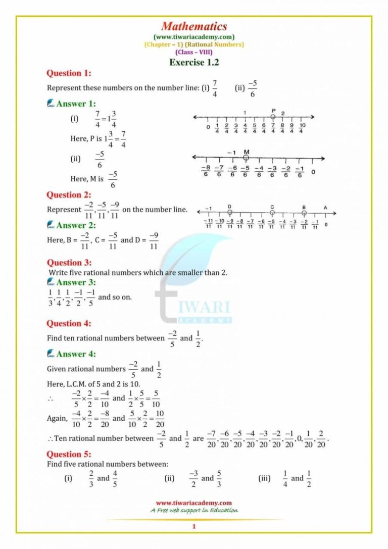 Rational Numbers Class 8 Worksheets Ncert