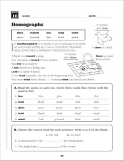 Homographs Worksheets Grade 3