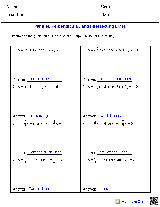 Writing Equations Of Parallel And Perpendicular Lines Worksheet