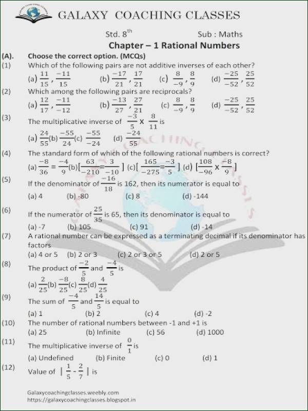 8th Grade Rational Numbers Class 8 Worksheet