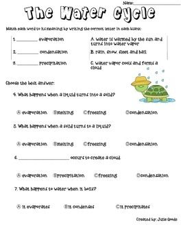 Water Cycle Worksheet Answers