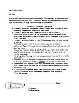 Preschool Homework Letter To Parents Template