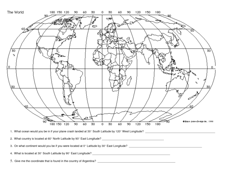 World Map Worksheet With Latitude And Longitude