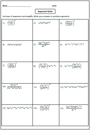 Negative Exponents Worksheet Doc