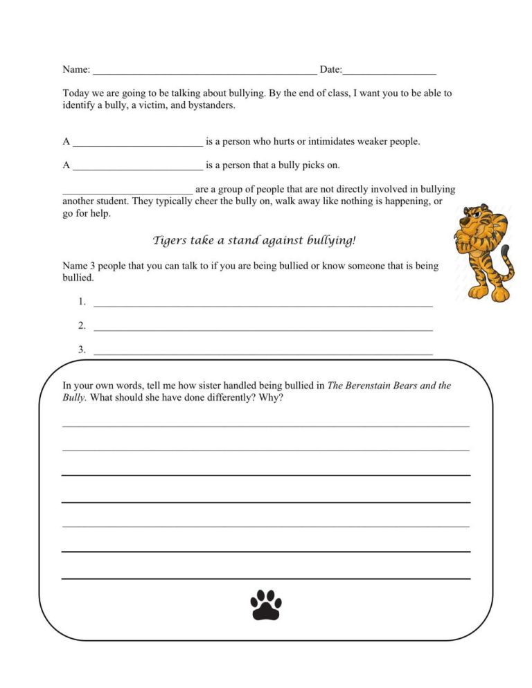 Bullying Worksheets