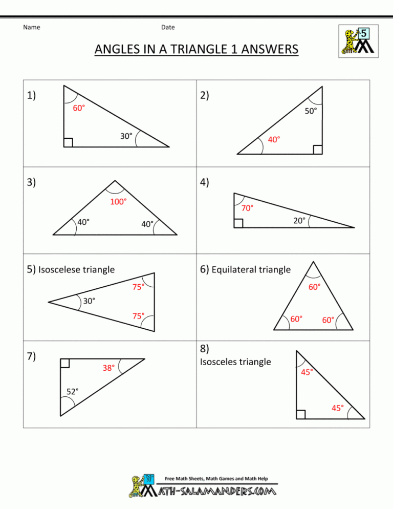 Geometry Angles In A Triangle Worksheet