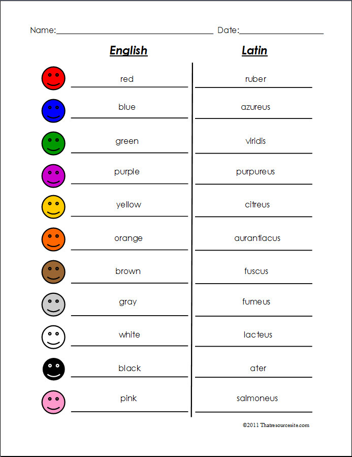 Spanish Worksheets Colors