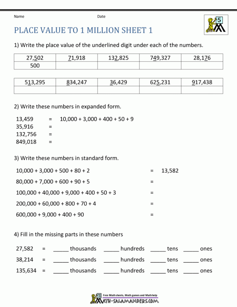 Maths Worksheet For Class 4 Number System