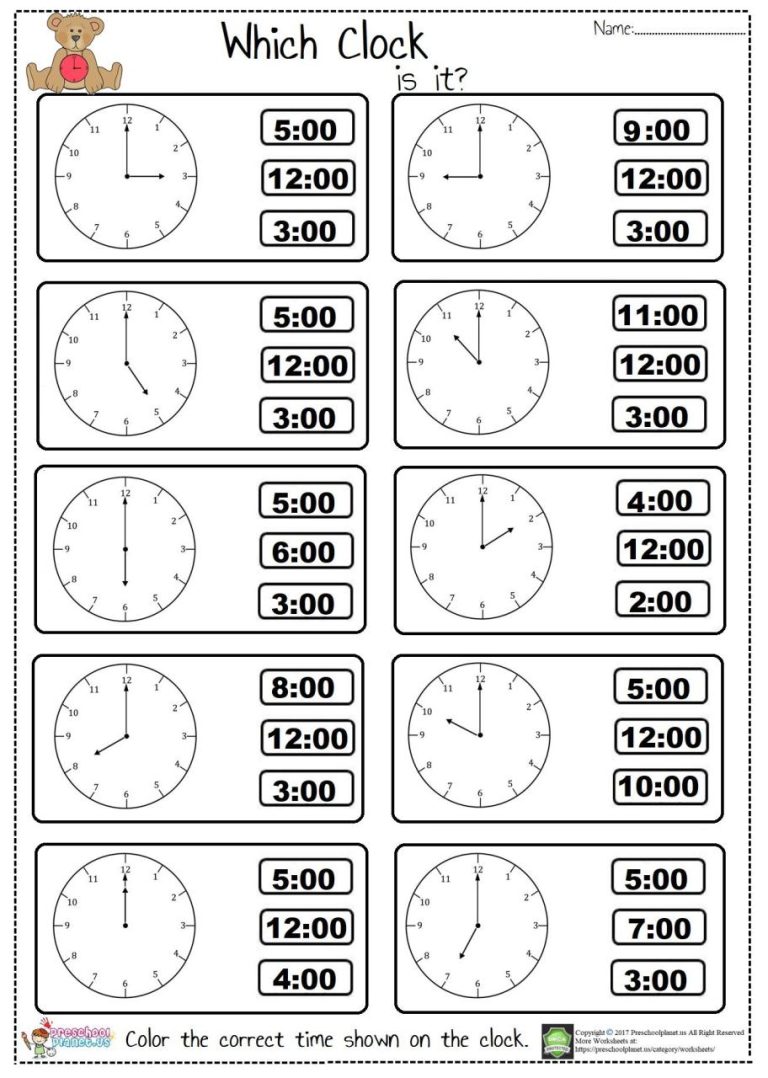 Clock Telling Time Worksheets Pdf