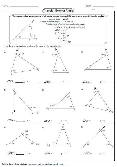 Worksheet Triangle Sum And Exterior Angle Theorem Answer Key