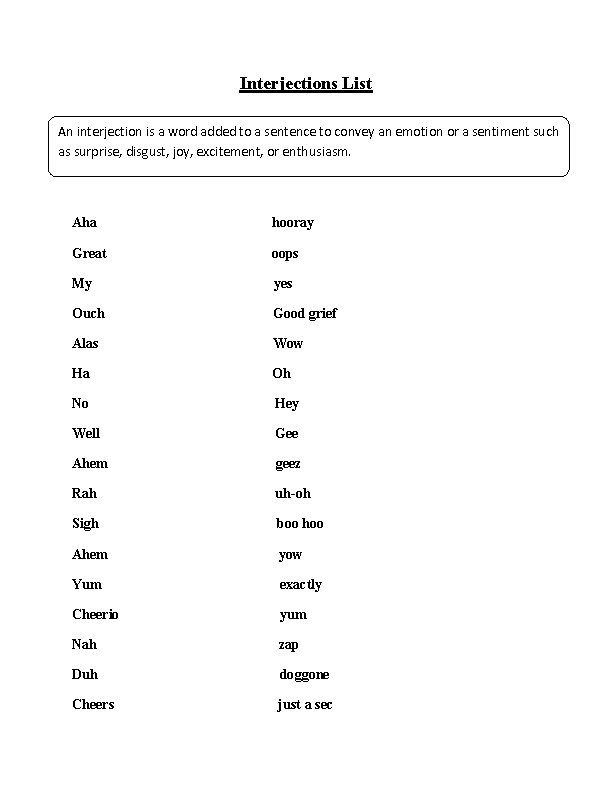 Interjections Worksheet For Class 3